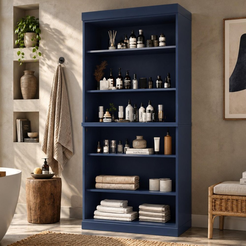 32" French Blue Solid Wood Linen Cabinet — view 1