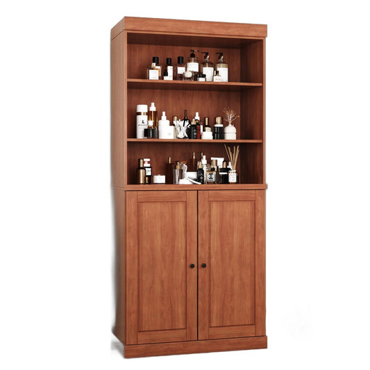 32" Coffee Solid Wood Raised Panel Double Door Linen Cabinet