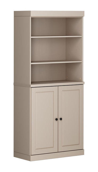 32" Beige Solid Wood Raised Panel Double Door Linen Cabinet HomeRoots