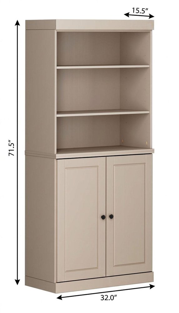 32" Beige Solid Wood Raised Panel Double Door Linen Cabinet HomeRoots