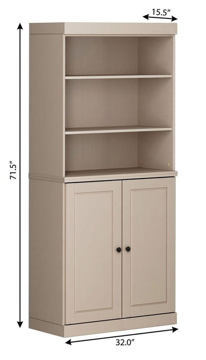 32" Beige Solid Wood Raised Panel Double Door Linen Cabinet