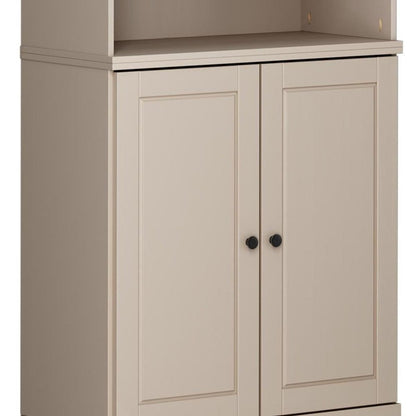32" Beige Solid Wood Raised Panel Double Door Linen Cabinet HomeRoots