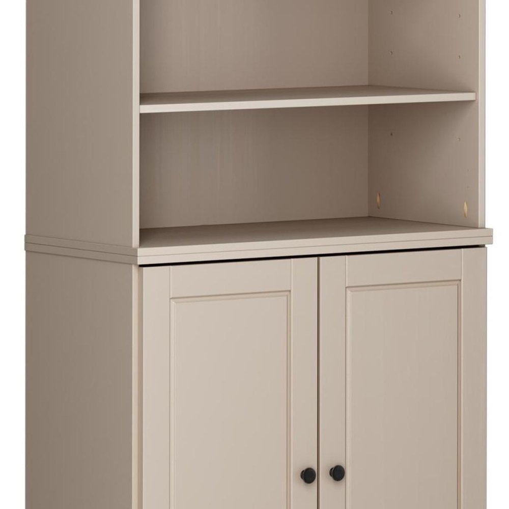 32" Beige Solid Wood Raised Panel Double Door Linen Cabinet HomeRoots
