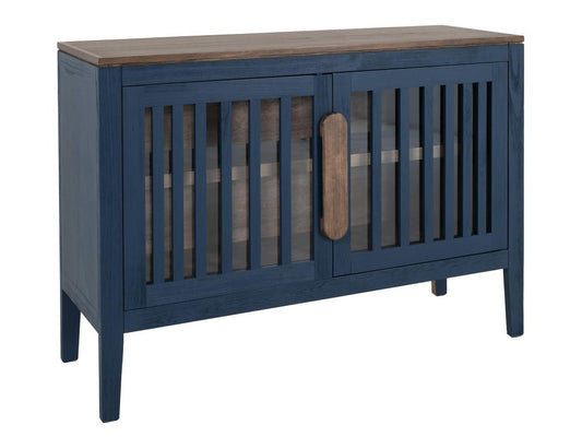 54" Purple Distressed Wood Sideboard With Two Glass Doors