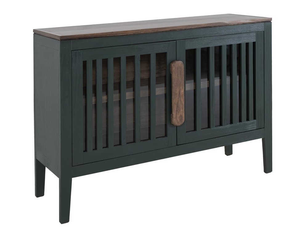 54" Blue And Brown Distressed Wood Sideboard With Two Glass Doors — view 12