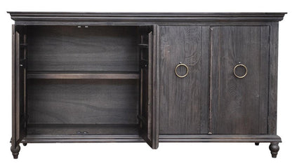 74" Black Distressed Wood Sideboard With Four Doors HomeRoots