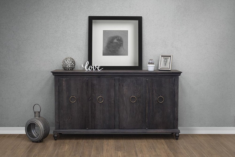 74" Black Distressed Wood Sideboard With Four Doors HomeRoots
