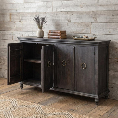 74" Black Distressed Wood Sideboard With Four Doors HomeRoots