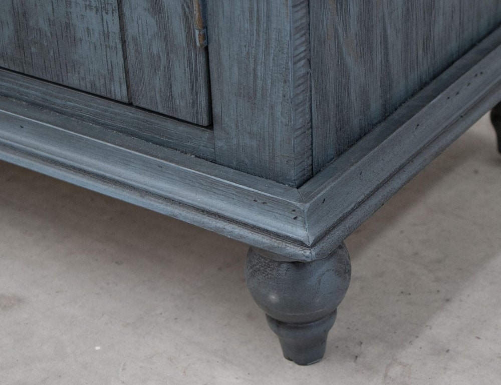 74" Light Blue Sky Blue And Brown Distressed Wood Sideboard With Four Doors HomeRoots