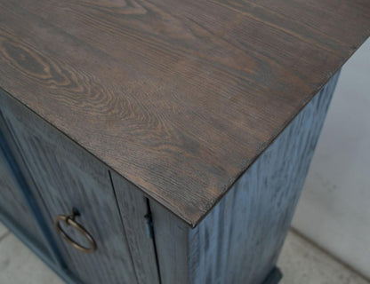 74" Light Blue Sky Blue And Brown Distressed Wood Sideboard With Four Doors HomeRoots