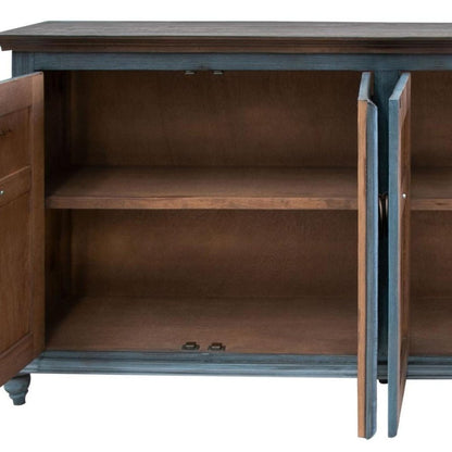 74" Light Blue Sky Blue And Brown Distressed Wood Sideboard With Four Doors HomeRoots