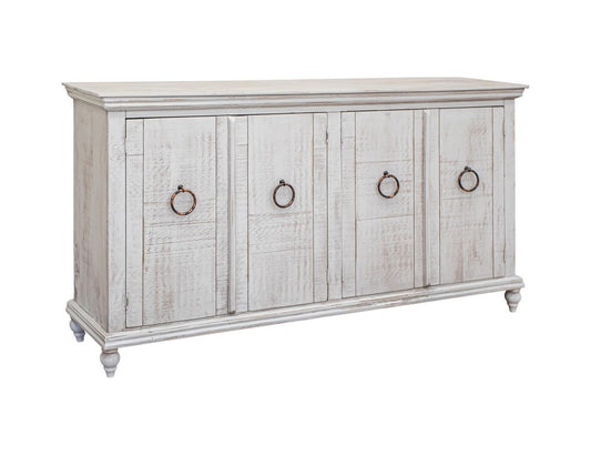 74" Ivory Distressed Wood Sideboard With Four Doors