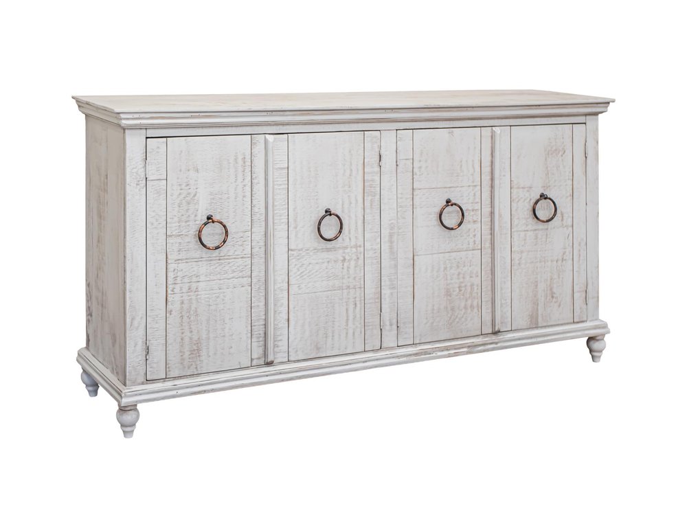 74" Ivory Distressed Wood Sideboard With Four Doors — view 1
