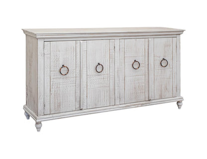 74" Ivory Distressed Wood Sideboard With Four Doors HomeRoots