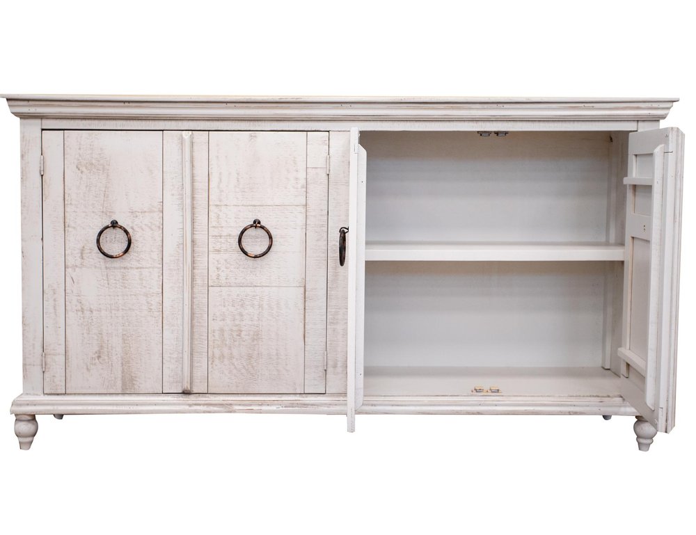 74" Ivory Distressed Wood Sideboard With Four Doors HomeRoots