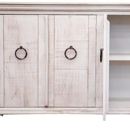 74" Ivory Distressed Wood Sideboard With Four Doors HomeRoots