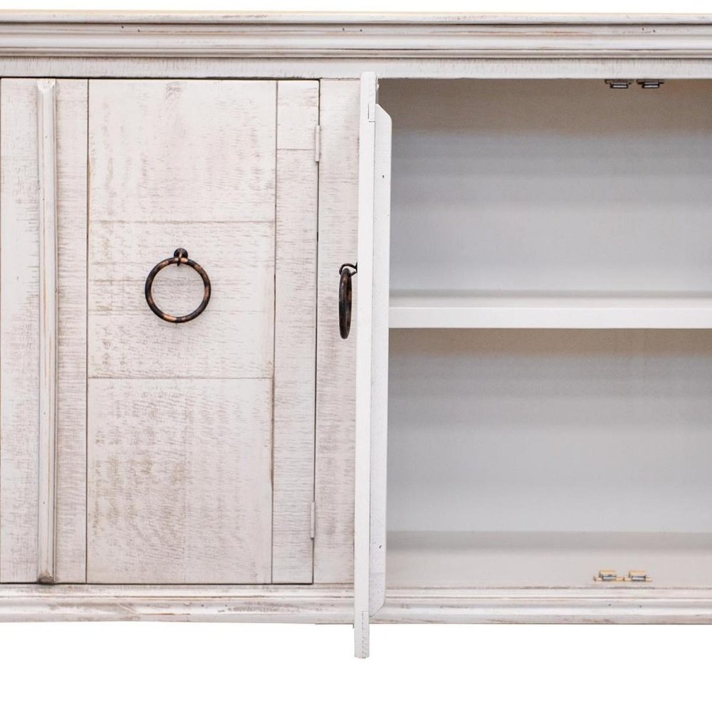 74" Ivory Distressed Wood Sideboard With Four Doors — view 7