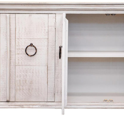 74" Ivory Distressed Wood Sideboard With Four Doors HomeRoots