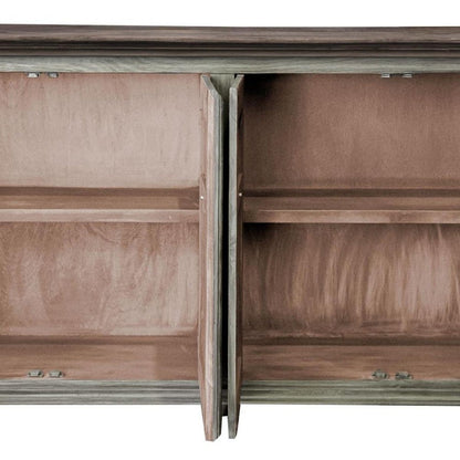 74" Olive Green Distressed Wood Sideboard With Four Doors HomeRoots