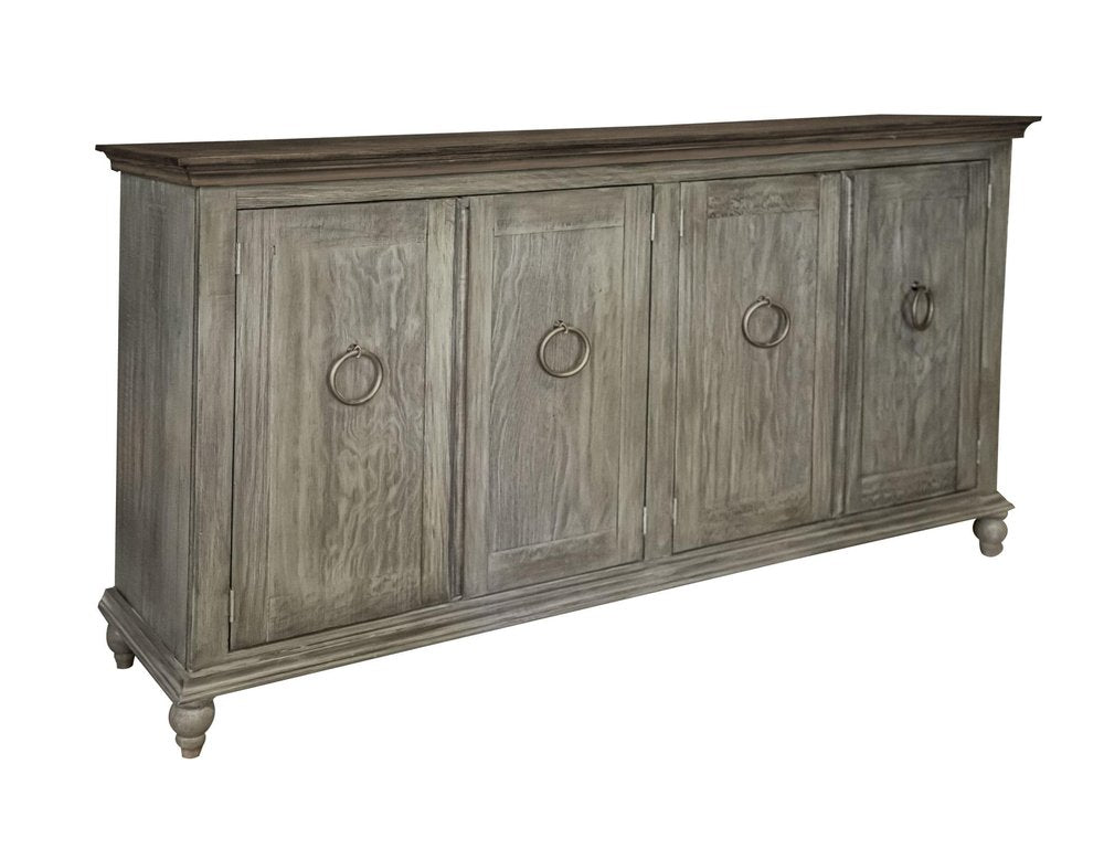 74" Olive Green Distressed Wood Sideboard With Four Doors — view 1