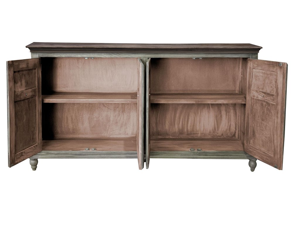 74" Olive Green Distressed Wood Sideboard With Four Doors HomeRoots