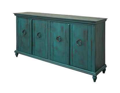 74" Green Distressed Wood Sideboard With Four Doors
