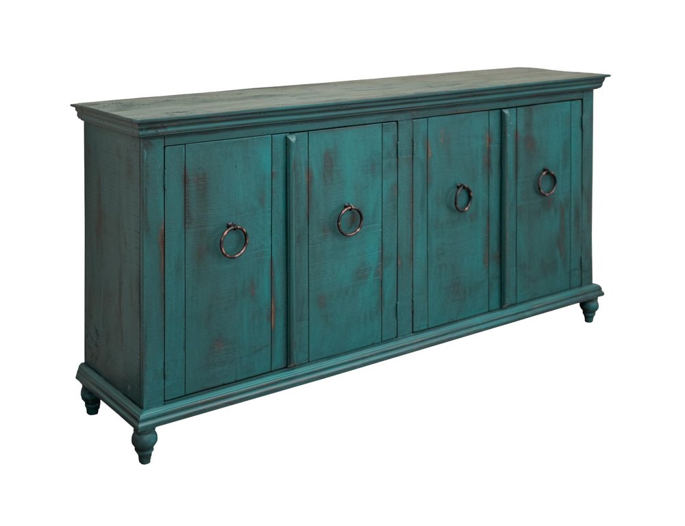 74" Green Distressed Wood Sideboard With Four Doors — view 1