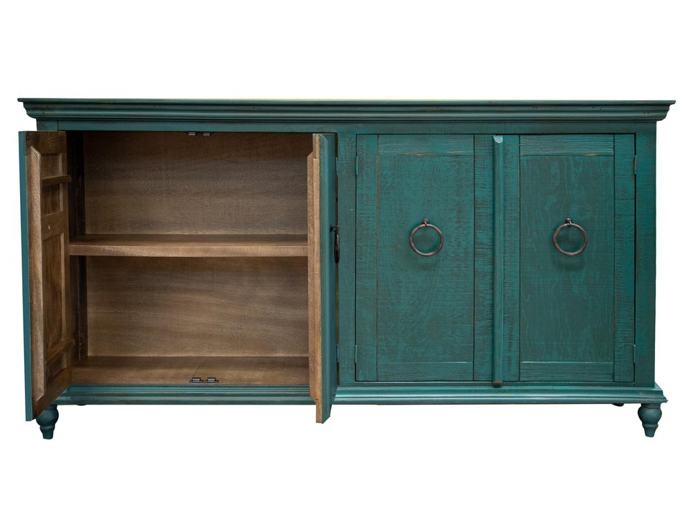 74" Green Distressed Wood Sideboard With Four Doors — view 2