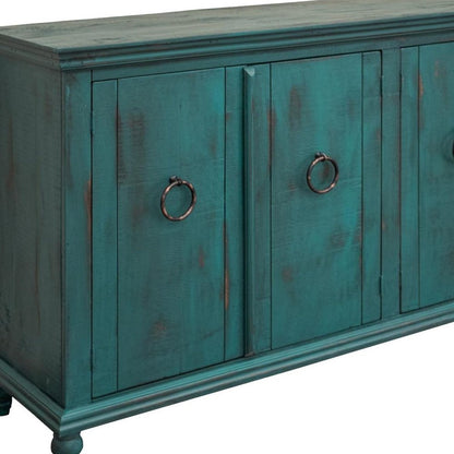 74" Green Distressed Wood Sideboard With Four Doors HomeRoots