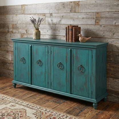 74" Green Distressed Wood Sideboard With Four Doors HomeRoots