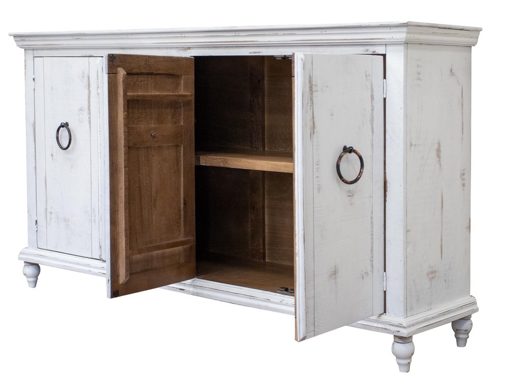 74" White Distressed Wood Sideboard With Four Doors HomeRoots