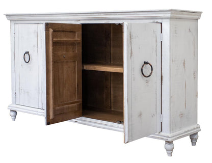 74" White Distressed Wood Sideboard With Four Doors HomeRoots