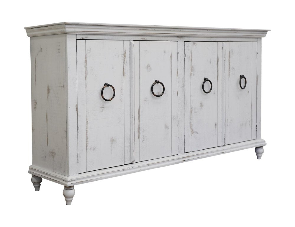 74" White Distressed Wood Sideboard With Four Doors HomeRoots