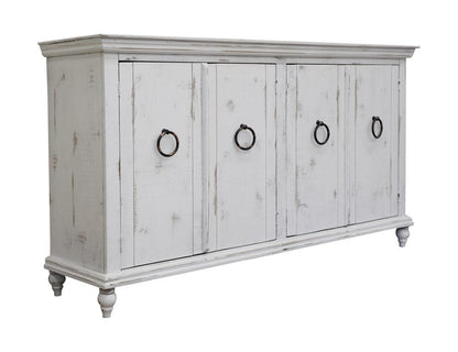 74" White Distressed Wood Sideboard With Four Doors HomeRoots