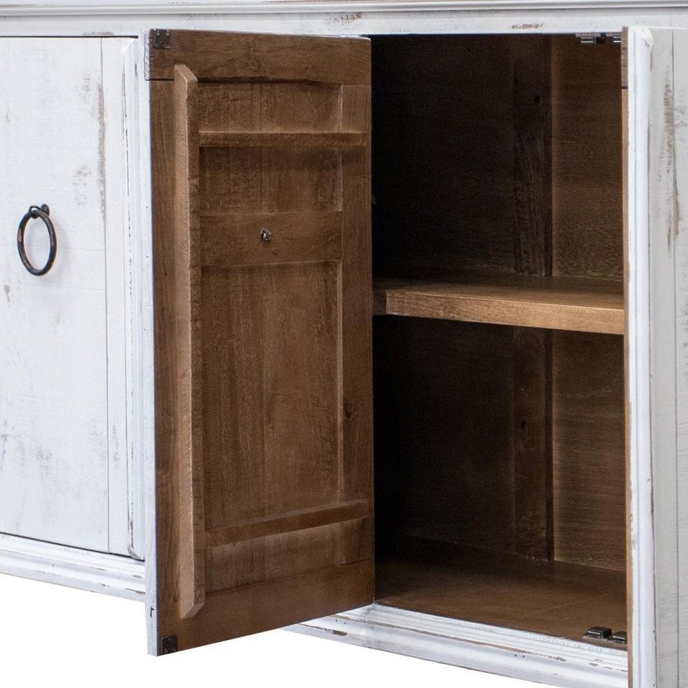 74" White Distressed Wood Sideboard With Four Doors — view 5