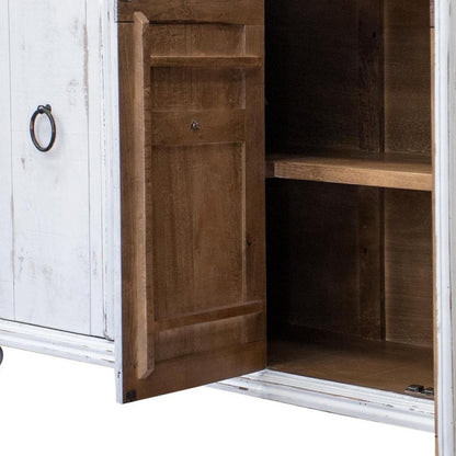 74" White Distressed Wood Sideboard With Four Doors HomeRoots