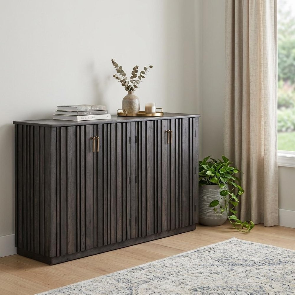61" Black Distressed Wood Sideboard With Four Doors HomeRoots