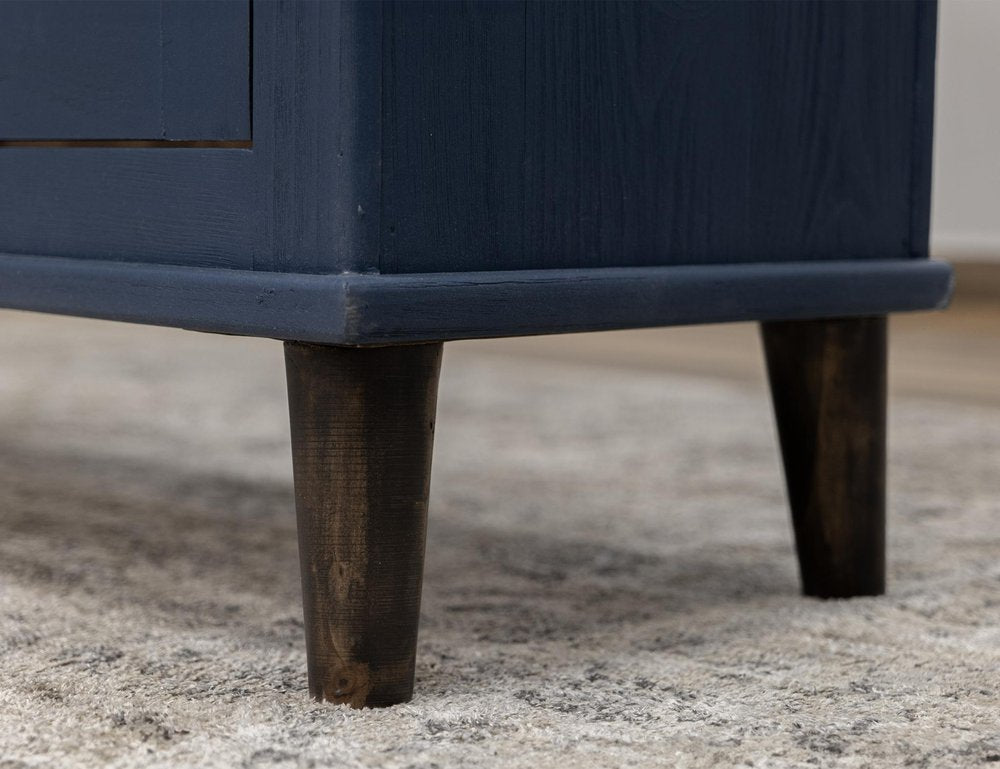 71" Dark Blue Distressed Wood Sideboard With Four Glass Doors — view 4