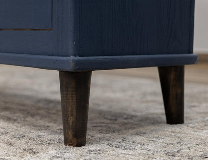 71" Dark Blue Distressed Wood Sideboard With Four Glass Doors HomeRoots