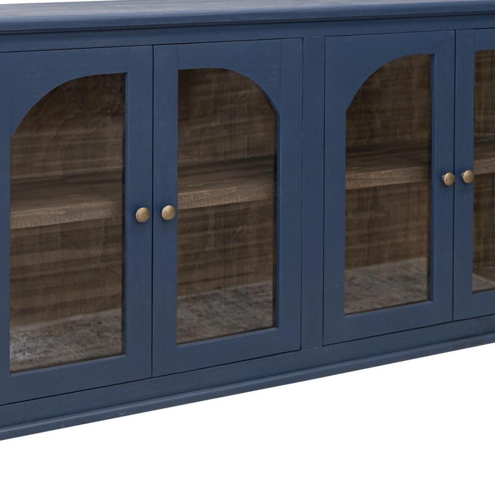 71" Dark Blue Distressed Wood Sideboard With Four Glass Doors — view 7
