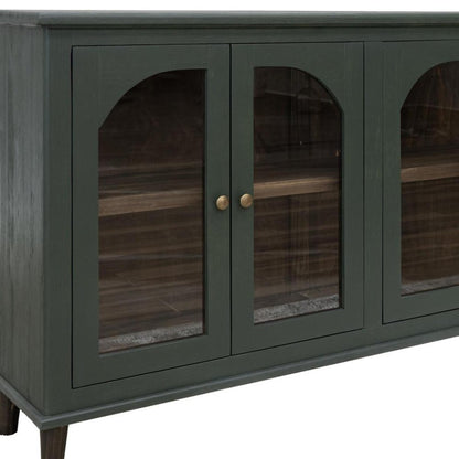 71" Green Distressed Wood And Glass Sideboard With Four Glass Doors HomeRoots