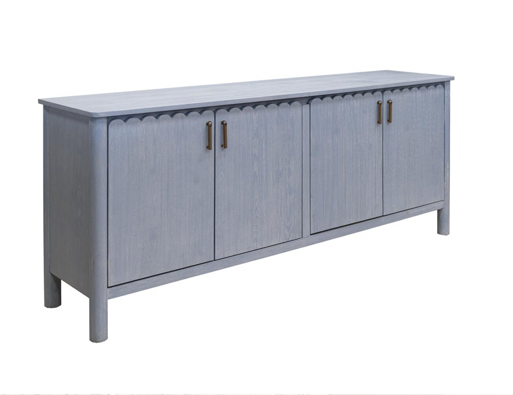 76" Light Blue Distressed Wood Credenza With Four Doors — view 1