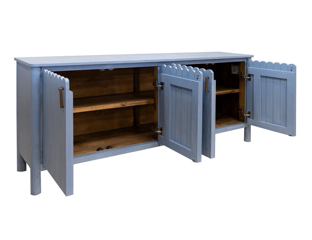 76" Light Blue Distressed Wood Credenza With Four Doors — view 2
