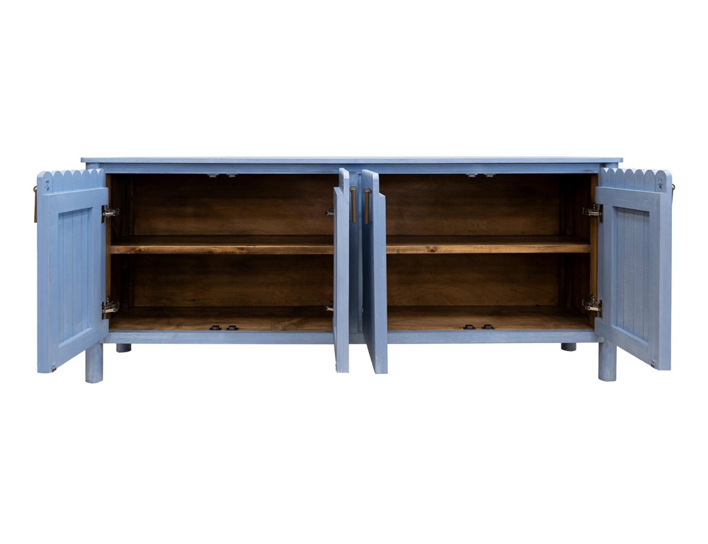 76" Light Blue Distressed Wood Credenza With Four Doors HomeRoots