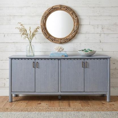 76" Light Blue Distressed Wood Credenza With Four Doors HomeRoots