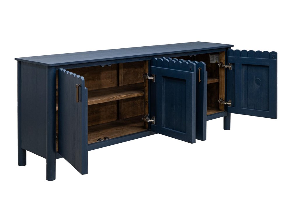 76" Dark Blue Distressed Wood Sideboard With Four Doors — view 2