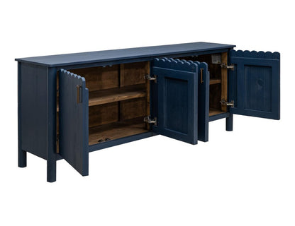 76" Dark Blue Distressed Wood Sideboard With Four Doors HomeRoots