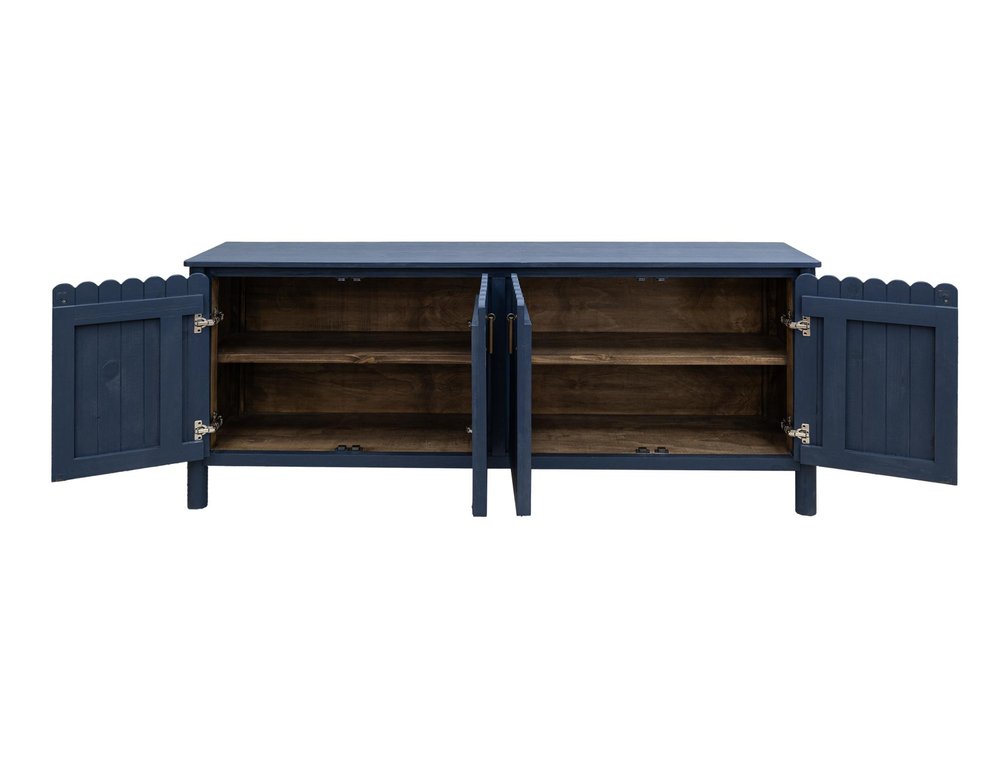 76" Dark Blue Distressed Wood Sideboard With Four Doors HomeRoots