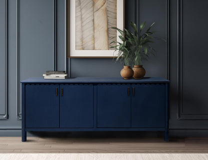 76" Dark Blue Distressed Wood Sideboard With Four Doors HomeRoots