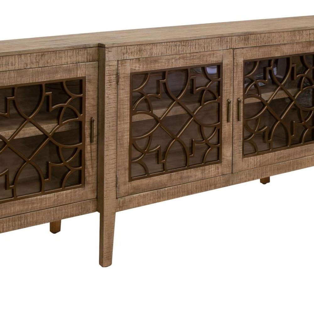 107" Brown Distressed Wood Sideboard With Four Glass Doors — view 10
